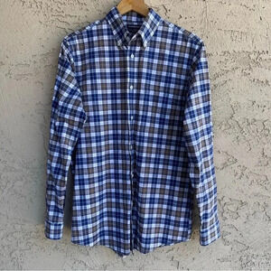 Croft & Barrow Blue Plaid Long Sleeve Button Down Dress Shirt Men's Size 15 1/2